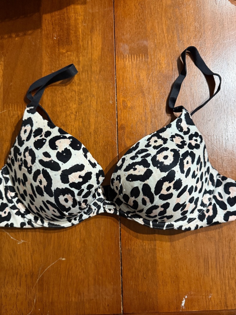 Victoria's Secret Leopard Print Push-Up Bra - Black & Cream 36B